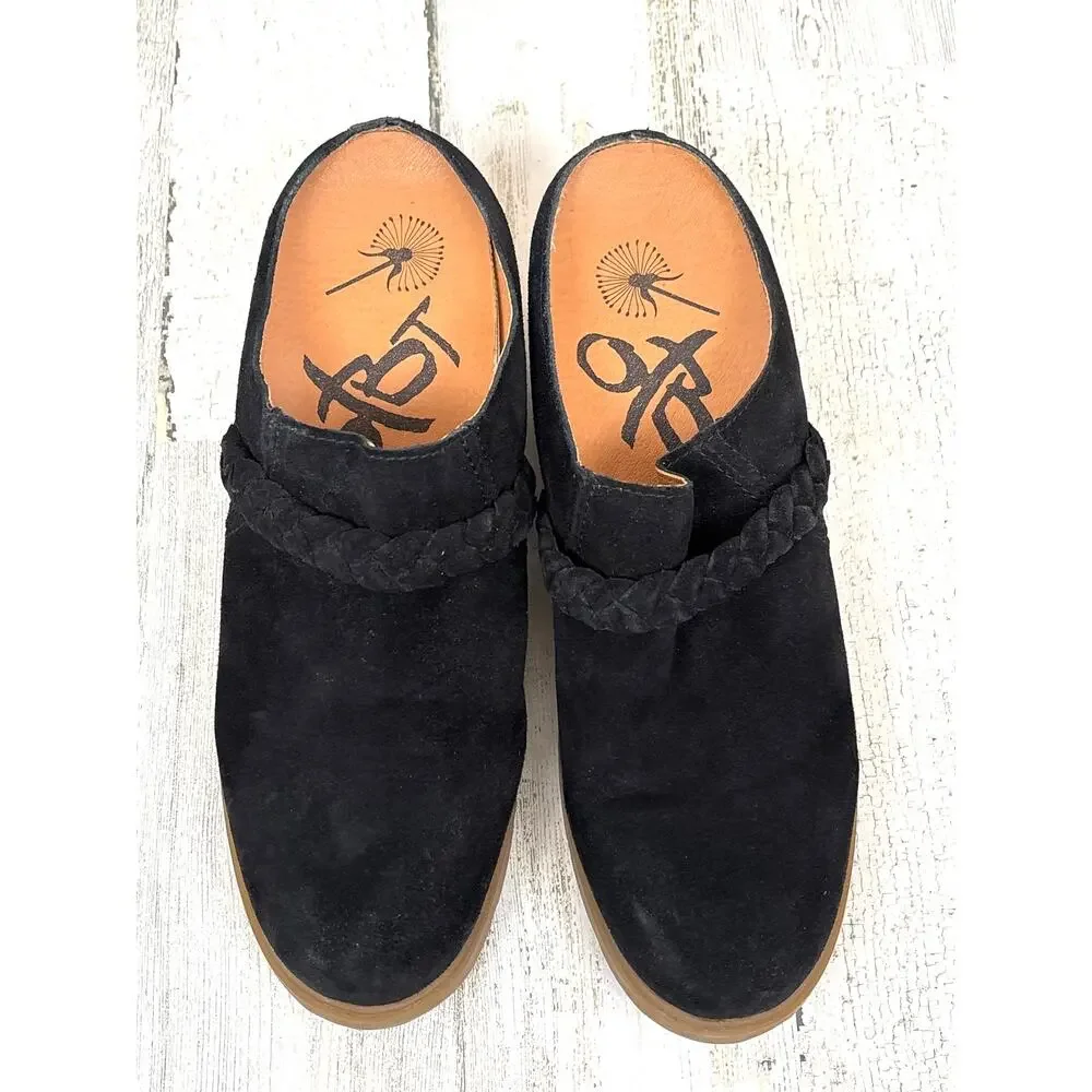 OTBT Black Suede Braided Rope Heeled Clogs Womens 10 Boho Chic